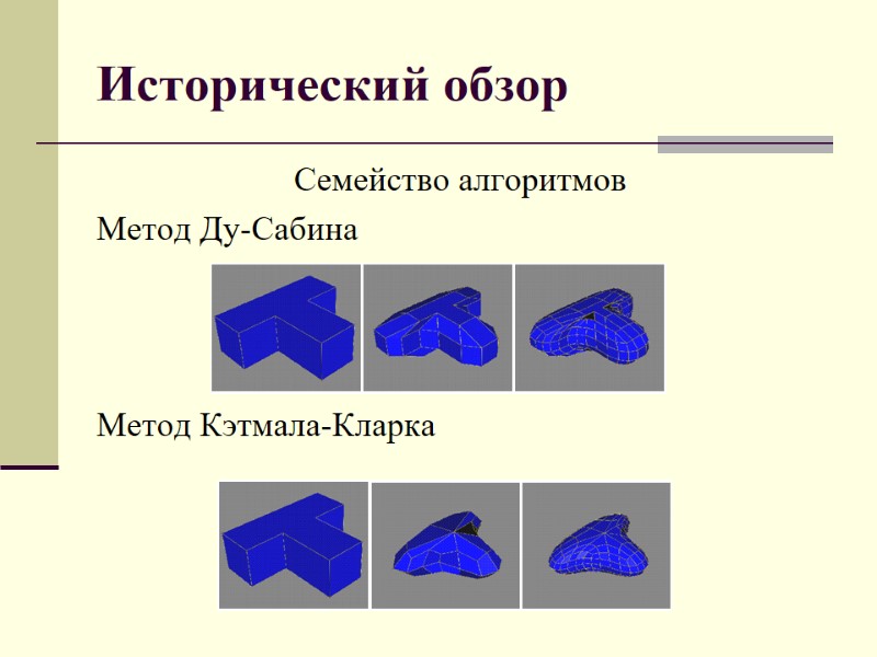 Исторический обзор Семейство алгоритмов Метод Ду-Сабина    Метод Кэтмала-Кларка